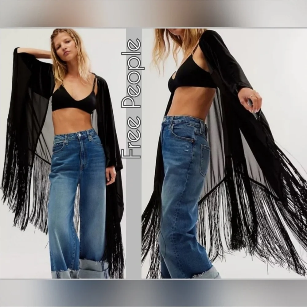 Free People Velvet Dreams Fringe Kimono
